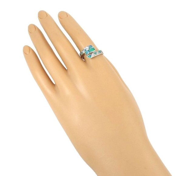 Sterling Silver Opal Clear CZ Crossover Bypass Ring Size 7.5 - Picture 2 of 5